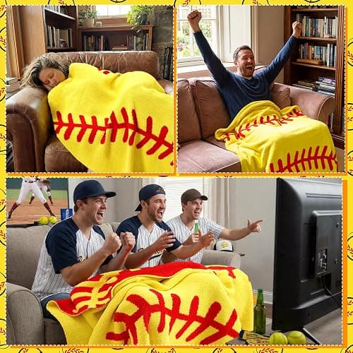 Batiyeer 60 Inch Round Softball Throw Blanket, Reversible Knitted Microfiber Softball Senior Night Throw Gift for Teens Adults, Double Sided Soft Warm Sports Blanket for Couch Sofa Game Room Decor thumbnail 6