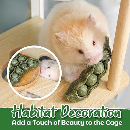 TEEWY Guinea Pig Toys, Prevent Teeth Overgrowth, Natural Vegetables and Timothy Grass, Hamster Chew Toys, Guinea Pig Chew Toys, Chinchilla Toys, 3PCS, Peapod-Shaped thumbnail 4