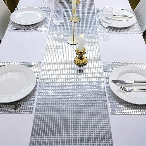 Snowkingdom 13 x 72 Inches Glitter Disco Party Table Runner Mirror Silver Runner Retro 70s 80s Theme Disco Ball Table Decorations Birthday Bachelorette Dance Party Supplies thumbnail 2