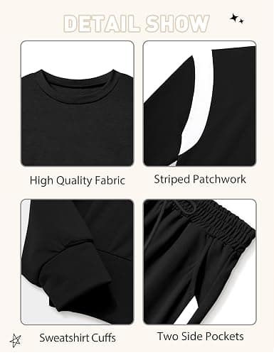 Shallmu Girls Clothes Long Sleeve Stripe Pullover Sweatshirts Top Wide Leg Sweatpants Fall Winter 2 Piece Outfits Sets thumbnail 6