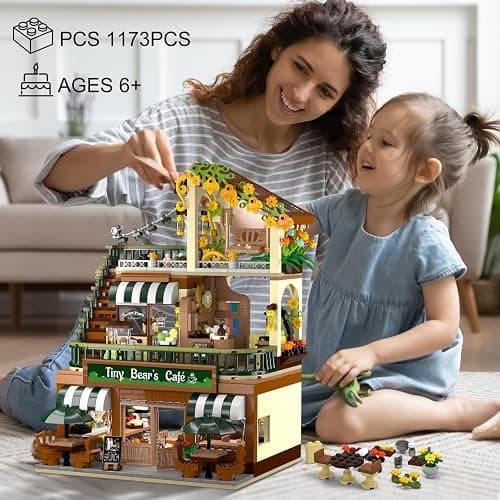 INSOON City Coffee House Building Set with Light, 1173 PCS Cafe Shop Building Block Toy with Ordering Counter Baking Room, House Construction Model Gift for Adults Teens Kids Boys Girls Ages 6-12+ thumbnail 7