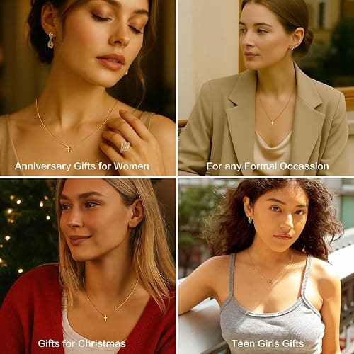 Christmas Stocking Stuffers Cross Necklace for Women Girls, Dainty Cute 14K Gold Silver Plated Cross Pendant Jewelry Non Tarnish Waterproof Simple Small Necklace Christian Baptism Religious Faith Gifts thumbnail 8