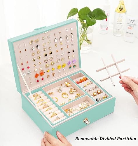 QBestry Girls Jewelry Box for Earrings Jewelry Organizer Box Teen Girls Earrings Organizer Jewelry Box Earring Holder Organizer Stud Earring Box for Girls Womens Jewelry Case Organizer Teal thumbnail 5