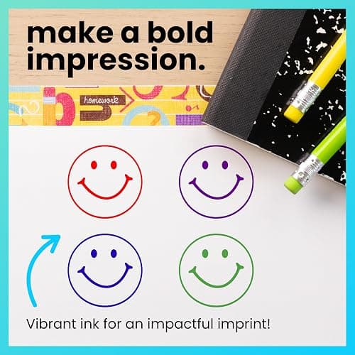 ExcelMark Smiley FACE - Self-Inking Round Teacher Stamp - Purple Ink thumbnail 6