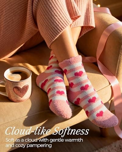 TEHOOK Warm & Cozy Valentines Gifts for Women, Fluffy Fuzzy Plush Sleeping Slipper Socks - Soft Warm Fabric thumbnail 4