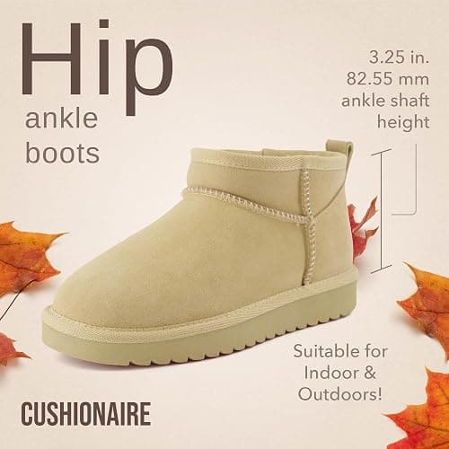 CUSHIONAIRE Hip 2 Genuine Suede Ankle Boots for Women, Cozy Faux Shearling Lining Pull On Winter Womens Boots thumbnail 3