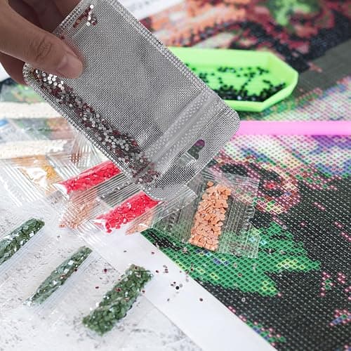 BEIQIYA 50pcs Self Sealing Bag for Diamond Beads, Reusable Diamond Art Beads Storage Bags with A Round Hanging Ring, Resealable Plastic Jewelry Pouch for Storing Gems Small Accessories- Silver thumbnail 6
