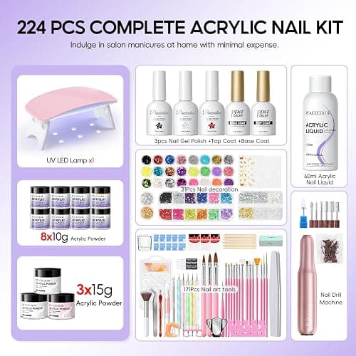 PEACECOLOR Acrylic Nail Kit with Electric Nail Drill and Lamp, 114PCS Nail Set with Everything 11 Colors Clear Pink White Nude Acrylic Powder and Liquid Set False Nail Tips Starter Kit Women Salon thumbnail 3