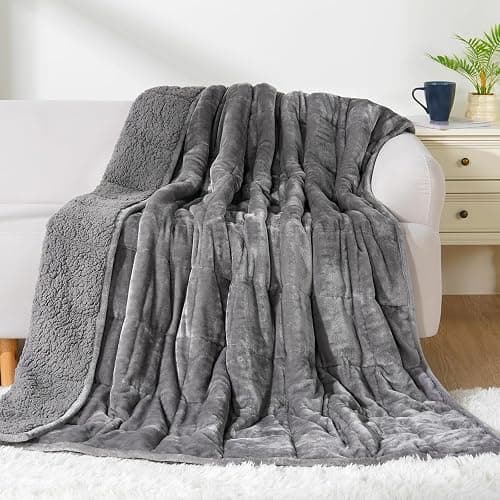 Cottonblue 20lbs Weighted Blanket Queen Size, 60x80 Inches Grey Sherpa Weighted Blanket Throw Sofa Bedding Heavy Blanket for Adults, Soft Cozy Fleece Blanket On Queen Bed thumbnail 2