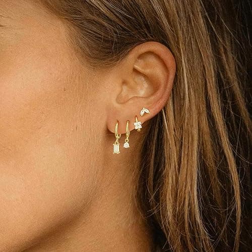 Stud Earrings for Women Dainty Small Hoop Earrings 14K Gold/Silver Plated Cartilage Earring Set CZ Dangle Huggie Earrings Lightweight Hypoallergenic Earrings Trendy Multiple Piercings Jewelry thumbnail 2