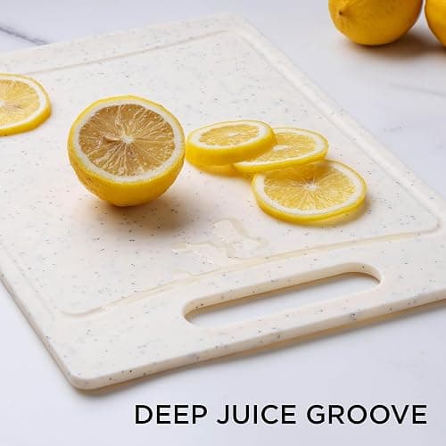 COOK WITH COLOR Non-Slip Cutting Board Set – Kitchen Essentials with Easy Grip Handle for Meat, Veggies, and Fruits, 4 Cutting Boards, White - 4 Cutting Boards - White thumbnail 7