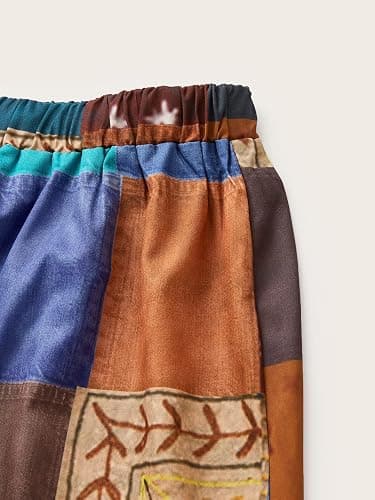 WDIRARA Women's All Over Print Patchwork Wide Leg Hippie Elastic High Waist Boho Pants - Small - A Multicolor Brown Animal thumbnail 3