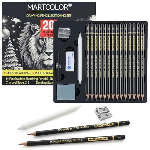 MARTCOLOR Drawing Sketching Pencil Set, 20 Pieces, Graphite Pencils (14B-4H), Charcoal Sticks, Stump, Eraser, Sharpeners, Ideal for Drawing Art, Sketching, Artist Pencils for Beginners & Pro Artists - Image 1