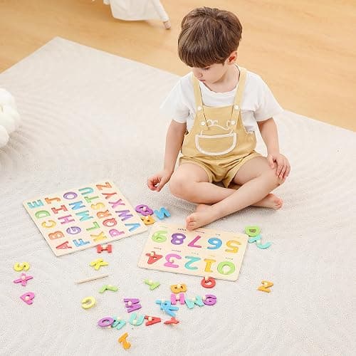 GRINNNIE Toddler Puzzle for 2 3 4 Years Old, Wooden Alphabet Number Peg Puzzles for Preschool Toddlers Age 2-4, Great Learning Puzzle Toy 1st Birthday Gift for Girls Boys thumbnail 6