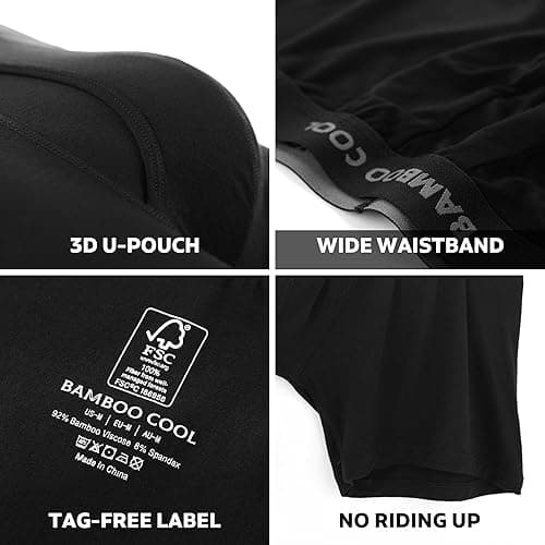 BAMBOO COOL Men's Ultra Breathable Underwear,No Riding Up Boxer Briefs with ComfortFlexible Waistband,Multipack - 02-black (4 Pack） - Medium thumbnail 3