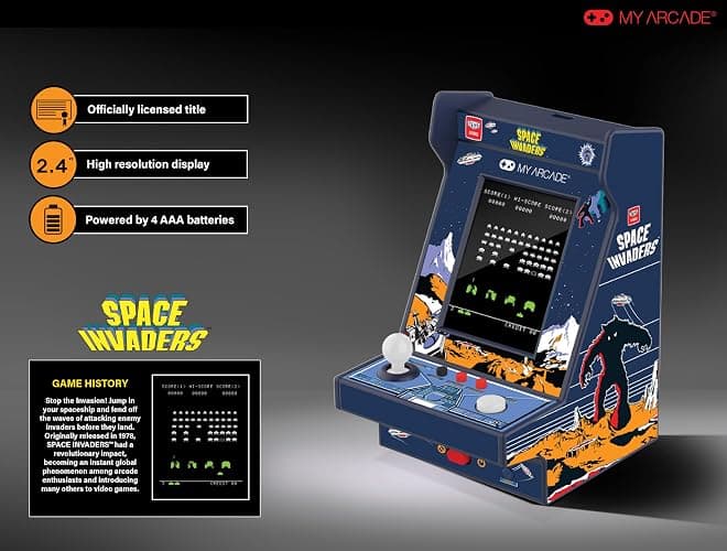 My Arcade Space Invaders Nano Player: Arcade Classics 4.8" Portable Games | Retro Gaming, 2.4" Screen thumbnail 5