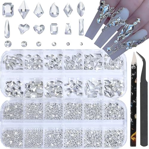HNUIX Nail Rhinestones - 3D Multi Shape Size, Crystal Clear Nail Gems, Flat Back, with Kit, for Nail Art, DIY Decorations - Image 1