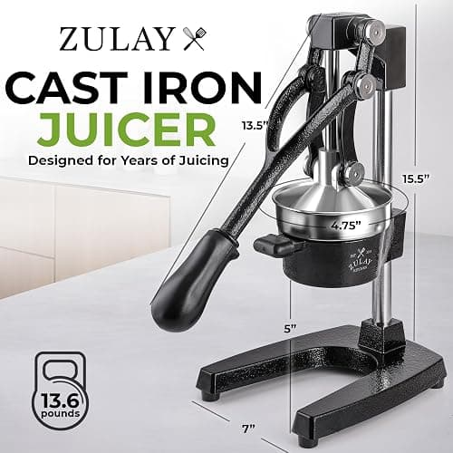 Zulay Kitchen Cast Iron Juicer - Easy-to-Clean Heavy-Duty Manual Juicer, Professional Citrus Juicer - Stainless Steel Lemon Squeezer - Manual Citrus Press & Orange Squeezer - Orange Juicer (Black) thumbnail 2