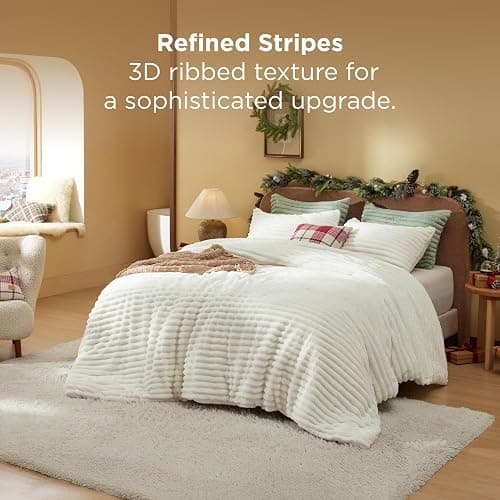 Bedsure Fluffy Comforter Set Full Size - Super Soft Faux Fur Bed Set Cream White, Warm Plush Fleece Winter Bedding, 3 Pieces, 1 Shaggy Fuzzy All Seasons Full Size Comforter with 2 Pillowcases thumbnail 2