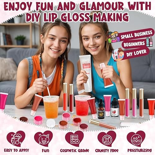 JCOOS Diy Lip Gloss Kit, Lip Gloss Making Kit, LipGloss Making Kit Make Your Own Lip Gloss Making Supplies, Shimmery LipGloss Base, Empty Tubes, Jojoba Oil, Women Teen Girl Gifts Trendy Stuff thumbnail 6