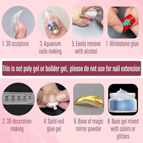 NOVO OVO Non-Sticky Solid Nail UV Gel Glue for Press on and Soft Gel x False Nail Tips 8 in 1, Strong & Long Lasting Nail Glue, Upgrade 3D Gel for Acrylic Sculpture & Decoration, UV Light Cured 30ml thumbnail 2