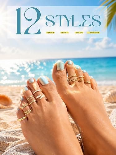 YADOCA Gold Toe Rings for Women Non Tarnish - Adjustable Silver Toe Ring | 12Pcs 14K Gold Filled Toe Rings Set - Waterproof Summer Beach Foot Jewelry - Hypoallergenic Open CZ Flower Hug Band thumbnail 4
