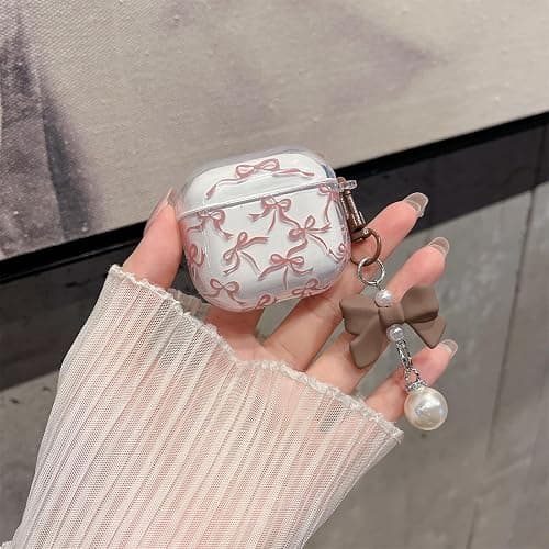 MINSCOSE Compatible with AirPods 4 Clear Case,Cute Pretty Flower Earphone Cover with Floral Keychain, Soft Transparent TPU Protective Case for AirPod 4 for Girl Women-Brown thumbnail 5