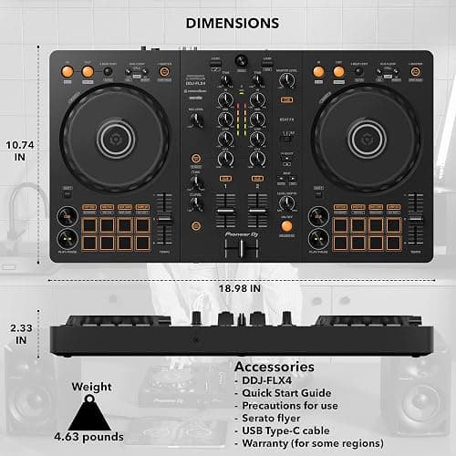 Pioneer DDJ-FLX4 2-Channel DJ Controller - Black Bundle with Case and Austin Bazaar Polishing Cloth thumbnail 7