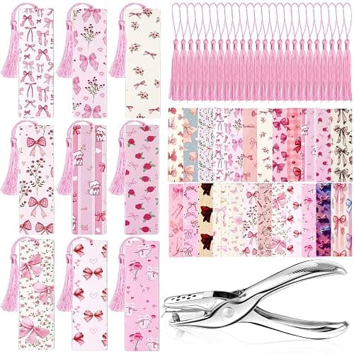 24Set Cute Bookmarks for Reading Women Funny Aesthetic Bookmarks Pretty Pink Bow Book Marks Bulk DIY Bookmark Bookish Page Markers Making Kit Coquette Reading Accessories Stuff Gifts for Girls - Image 1