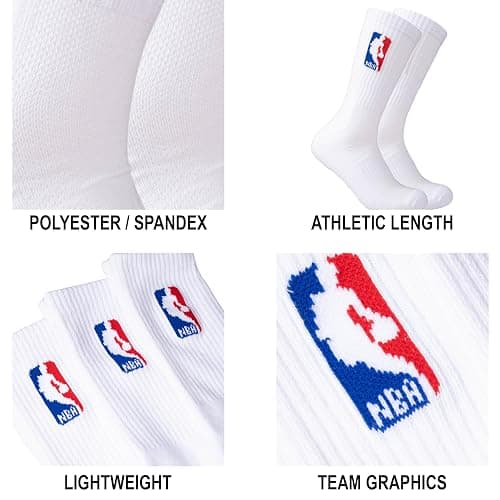 Ultra Game Men's NBA Official Athletic Cushioned Secure Fit Crew Socks-6 Pack thumbnail 4