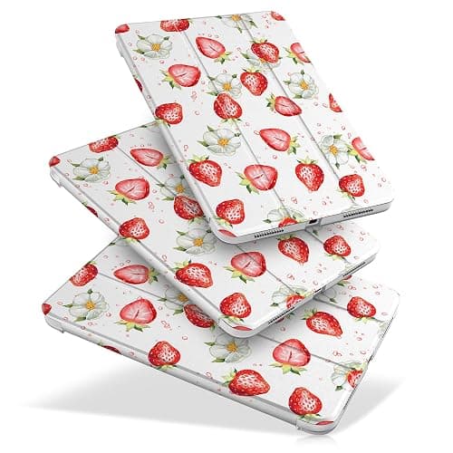 DONGKE for iPad 11th Generation Case 11 Inch 2025 (A16 Chip) & iPad 10th Generation 10.9 Inch 2022, Slim Foldable Stand Hard PC Translucent Back Shell Smart Cover - [Auto Wake/Sleep] - Strawberries thumbnail 9