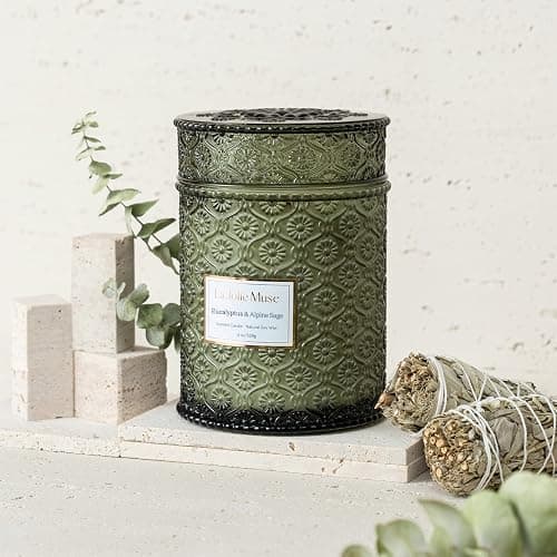 LA JOLIE MUSE Christmas Candle | Eucalyptus & Alpine Sage | Eucalyptus, Sage & Lavender | 19 oz Wooden Wick Soy Candle | 90-Hour Burn | Cozy Winter & Holiday Relaxation thumbnail 3