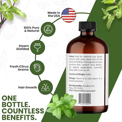 NaturoBliss Peppermint Essential Oil, 100% Pure and Natural Therapeutic Grade, Premium Quality Peppermint Oil, 4 fl. Oz - Perfect for Aromatherapy and Relaxation thumbnail 6