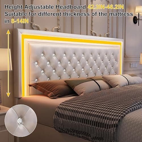 GEGOFORU Queen Led Bed Frame with 4 Storage Drawers, Bed Frame with Led Lights No Box Spring Needed, 900 lbs Capacity, Easy Assembly, PU White thumbnail 5