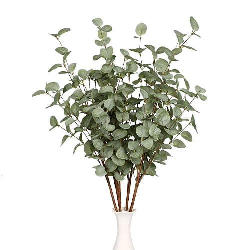 VGIA 6 Pcs 27" Eucalyptus Stems Greenery Stems Eucalyptus Leaf Spray in Green Silk Plastic Plants Floral Artificial Plants for Home Party Wedding Decoration thumbnail 5