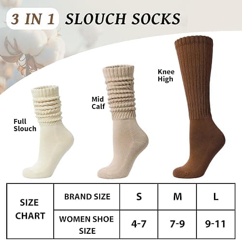 Toetally Women's Slouch Socks Long Boot Scrunch Sock Soft Cotton Knit Cozy Socks 3 Pairs thumbnail 4