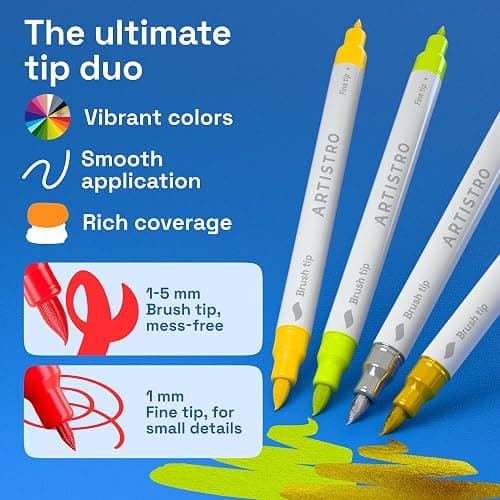 ARTISTRO 24 Acrylic Paint Markers - Paint Pens for Drawing, Brush + Fine Tips - For Fabric, Rock, Glass, Wood, DIY - Art & Craft Supplies for Adults, Teens, Kids - Teacher Appreciation Gift thumbnail 3