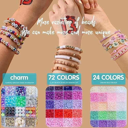 SJZWSD 6-Box Friendship Bracelet Making Kit - 16,000pcs Clay Beads, Seed Beads & Glass Beads Collection, Letter Beads, Charms thumbnail 2