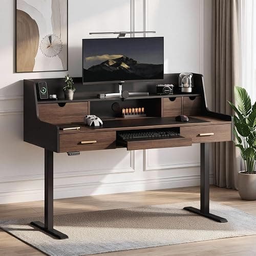 ModernMate 55" Electric Standing Desk with 5 Drawers and Monitor Riser | Height Adjustable Desk with Storage, Ergonomic Sit Stand Desk with AC/USB Outlets, Home Office Stand Up Desk, Black Walnut thumbnail 3