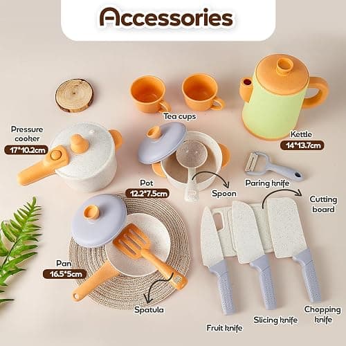 HYAKIDS Play Kitchen Pots and Pans Set for Kids, Pretend Role Play Cooking Toys Gifts for Toddlers Girls Boys Ages 3 4 5 6 thumbnail 6