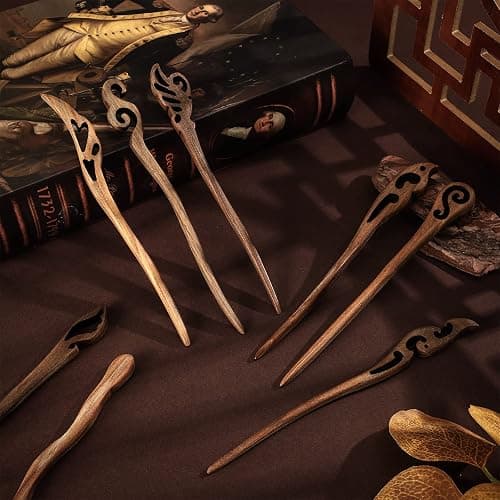Chuangdi 8 Pcs Wooden Hair Sticks Hair Chopstick for Women, Retro Pattern | Handmade Chopstick, Smooth Polished Wood, Japanese and Chinese Inspired, Hairpins for Long Hair, Bun Maker, Daily Wear, Party thumbnail 4