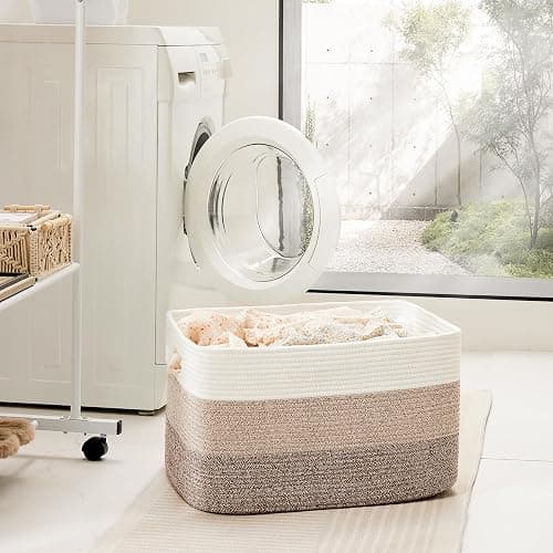 Artfeel Blanket Basket,Rectangle Woven Baskets for Storage,65L Laundry Basket for Decorative Nursery Blanket,Toys,Dirty Clothes and Magazine in Shelves,Baby Room,and Living Room thumbnail 4