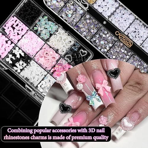 3D Assorted Nail Charms Gems, Bow Bowknot Butterfly Flower Acrylic Nail Art Charms, Half Round Nail Pearl and Rhinetones Charms for DIY Nail Art Accessories thumbnail 4