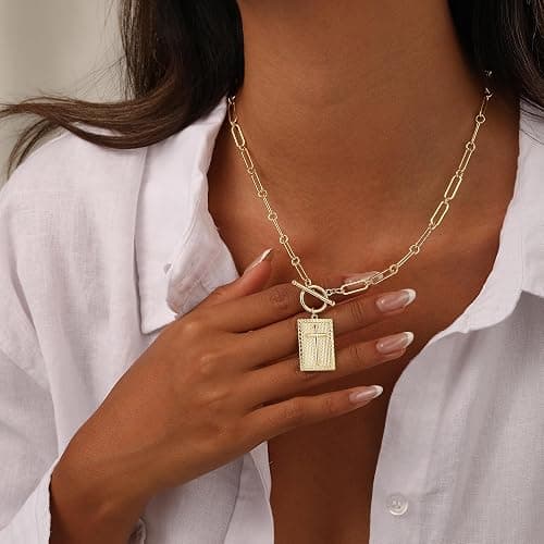 Moodear Cross Necklace for Women Trendy Chunky 14K Gold Plated/Silver Plated Cross Pendant Necklace Toggle Clasp Paperclip Chain Dainty Charm Necklace Fashion Religious Simple Jewelry Christian Gifts for Women Faith thumbnail 3
