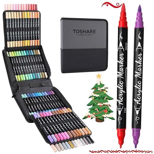 TOSHARE 80 Colors Acrylic Paint Markers, Waterproof Dual Tip Acrylic Paint Pens with Brush and Fine Tip, Markers Set for Paper, Rock, Wood, Canvas, Glass, Ceramic and DIY Crafts Making Art Supplies - Image 1