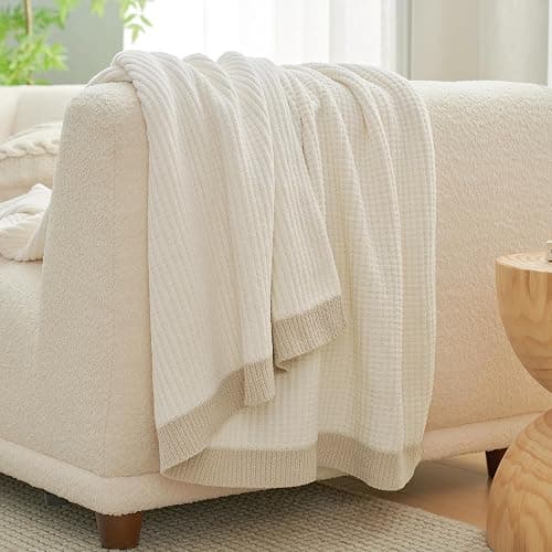 Amélie Home Chenille Throw Blanket, Soft Cozy Waffle Throw for Couch & Sofa, Warm Yet Lightweight, Breathable All-Season Throws for Women Men, Housewarming, Birthdays, 50"x60", Ivory thumbnail 8