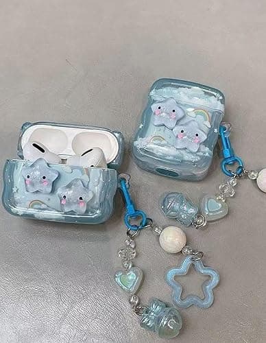 Compatible with Star Airpods 3 Case Cute Clear Airpod Case with Love Heart Keychain Cover for Women - Blue - AirPods 3 thumbnail 6