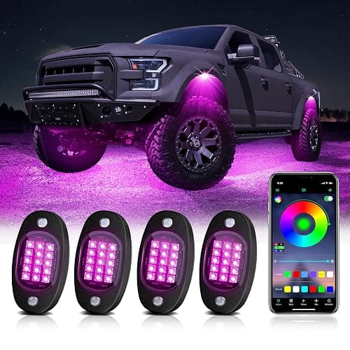 4 Pods RGB LED Rock Lights Kit with APP Control, Multi-Color 175° Beam Angle Car Underglow Lights for Trucks, Waterproof Music Mode, Neon Underbody Lights for Automotive Exterior Accessories - Image 1