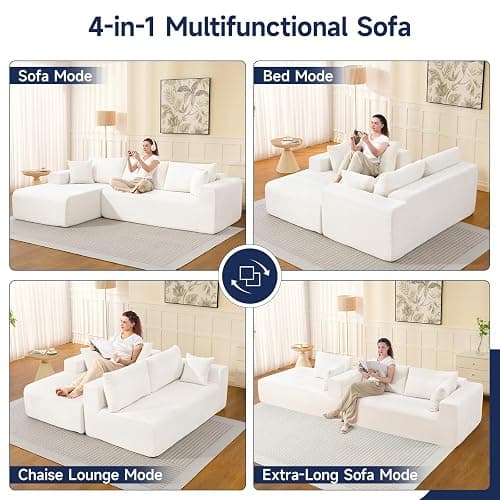 2025 New 108" Cloud Couch Sectional, Modular Sectional Sofa with L-Shaped Chaise, Deep Seat Sectional Modular Couch for Living Room, No Assembly Required (Beige, Left Facing Chaise) thumbnail 9