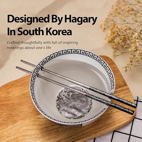 Hagary Dragon Ceramic Bowls Japanese Korean Soup Bowl Pasta Salad Dessert Serving Bowls Housewarming Wedding Gifts Designed in Korea (With Chopsticks) (Black, 20 oz - 1pc) thumbnail 8